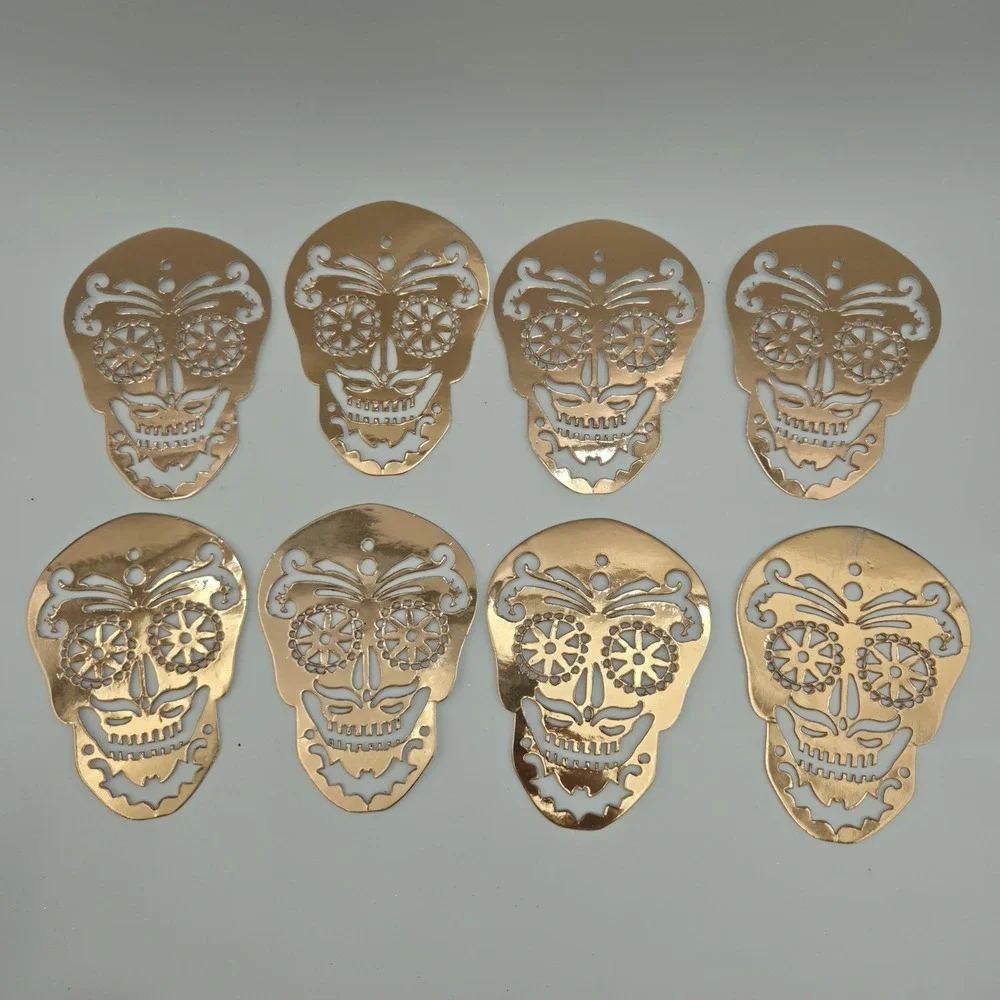 Vintage 8 pcs Diecut Paper? Gold Rose Skulls Halloween Decor
